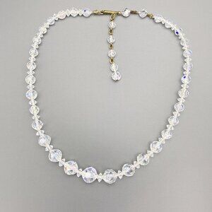 Vintage 1960s Laguna Aurora Borealis Faceted Crystal Beaded Choker Necklace